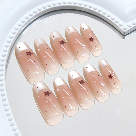 Celestial Dream Beige Long Oval Shape Transparent with Star Accents Press On Nail Set