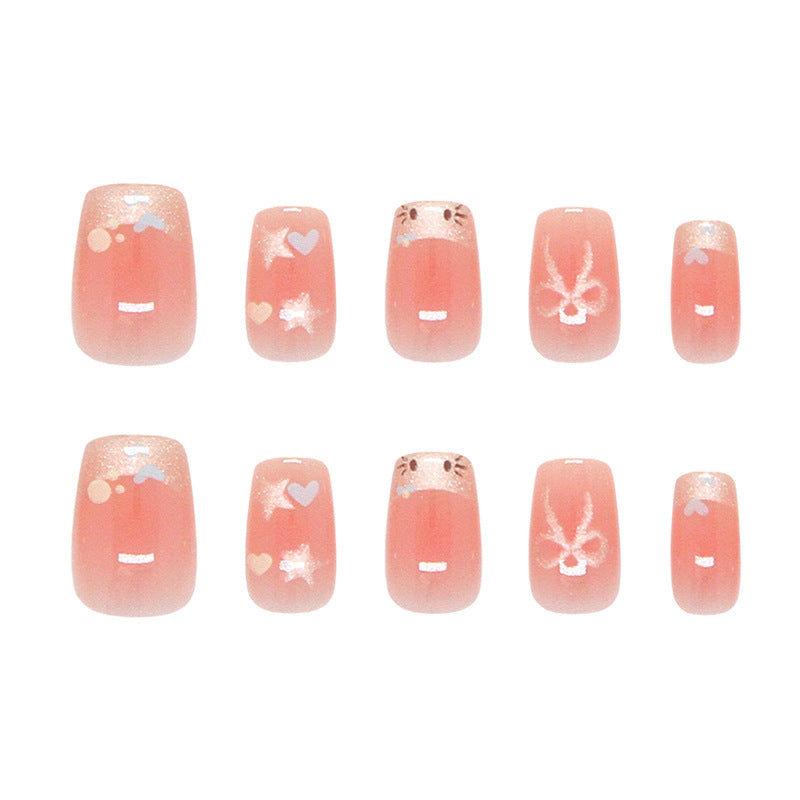 Whimsical Dream Press On Nail Set In Short Length Square Shape Soft Pink With Glitter And Playful Designs