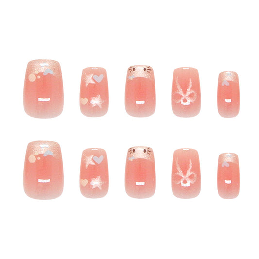 Whimsical Dream Press On Nail Set In Short Length Square Shape Soft Pink With Glitter And Playful Designs
