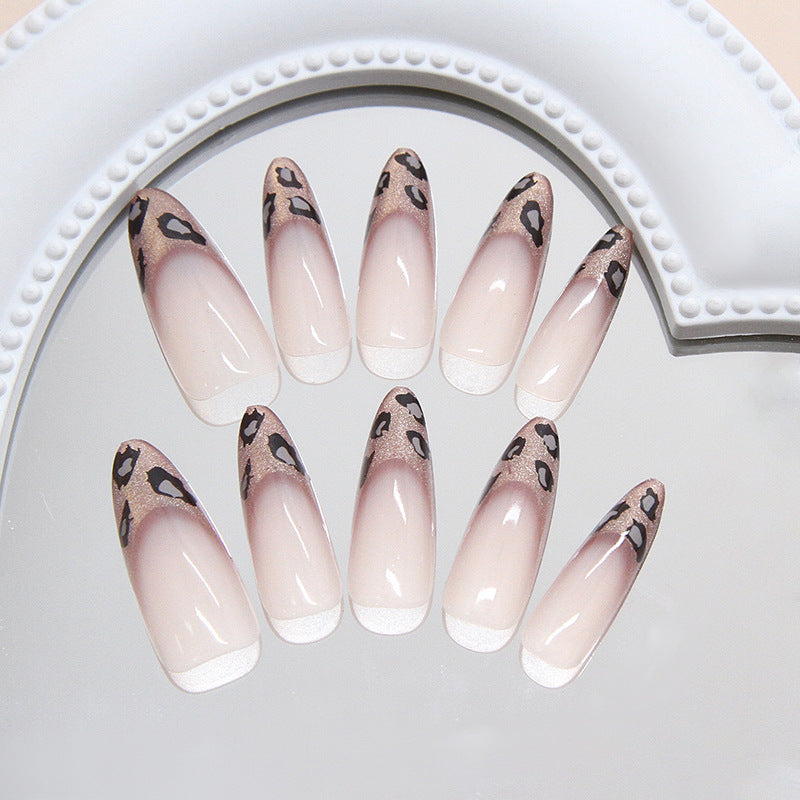 Wild Safari Elegant Long Almond Shaped Pink and Black Leopard Print Press On Nail Set