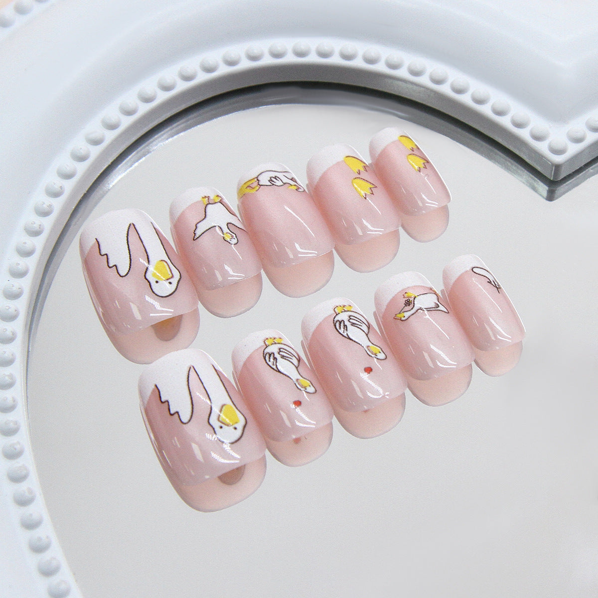 Charming Bird Paradise Short Square Soft Pink Press On Nail Set with Adorable Bird Motif