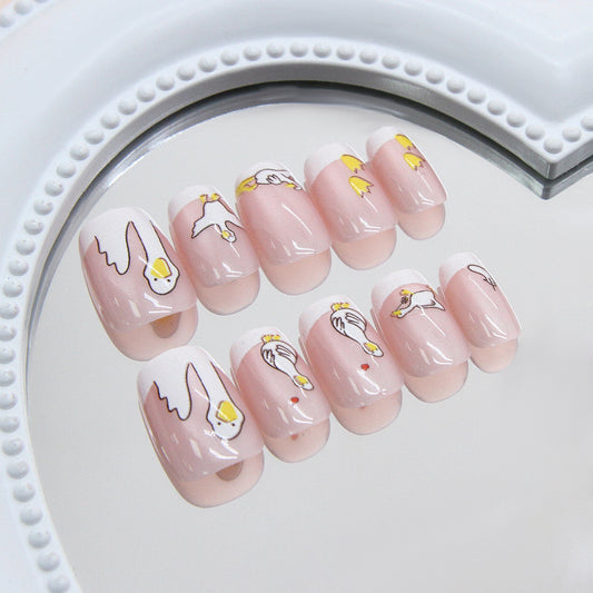 Charming Bird Paradise Short Square Soft Pink Press On Nail Set with Adorable Bird Motif