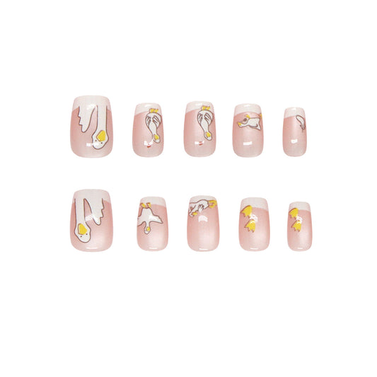 Whimsical Garden Dreamy Short Square Pink Press On Nail Set with Charming Floral Accents