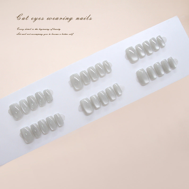 Glimmering Dreams Short Square translucent nails with enchanting cat eye effect