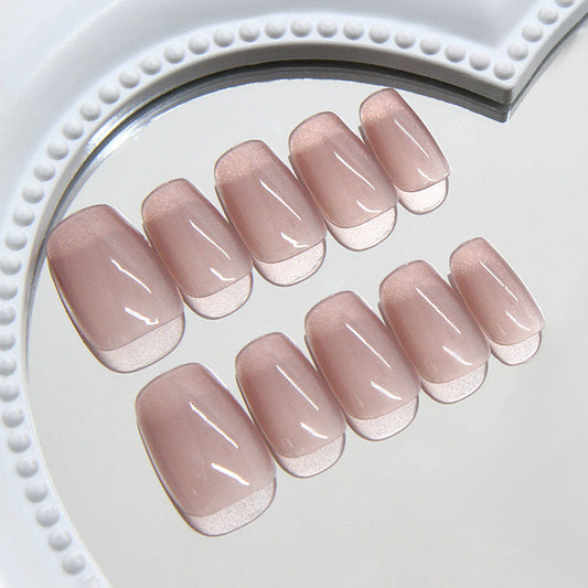 Elegance Unveiled Short Square Blush Press On Nail Set with Glossy Finish