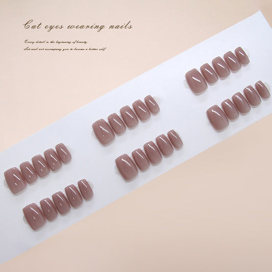 Charming Elegance Short Square Rosewood Cat Eye Effect Press On Nail Set