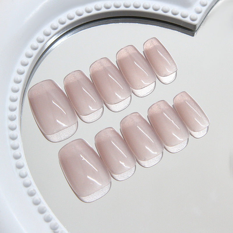 Elegant Blossom Natural Short Square Soft Pink Ombre Press on Nail Set with Glossy Finish