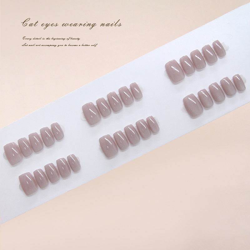 Whimsical Elegance Short Square Soft Pink Cat Eye Press On Nail Set
