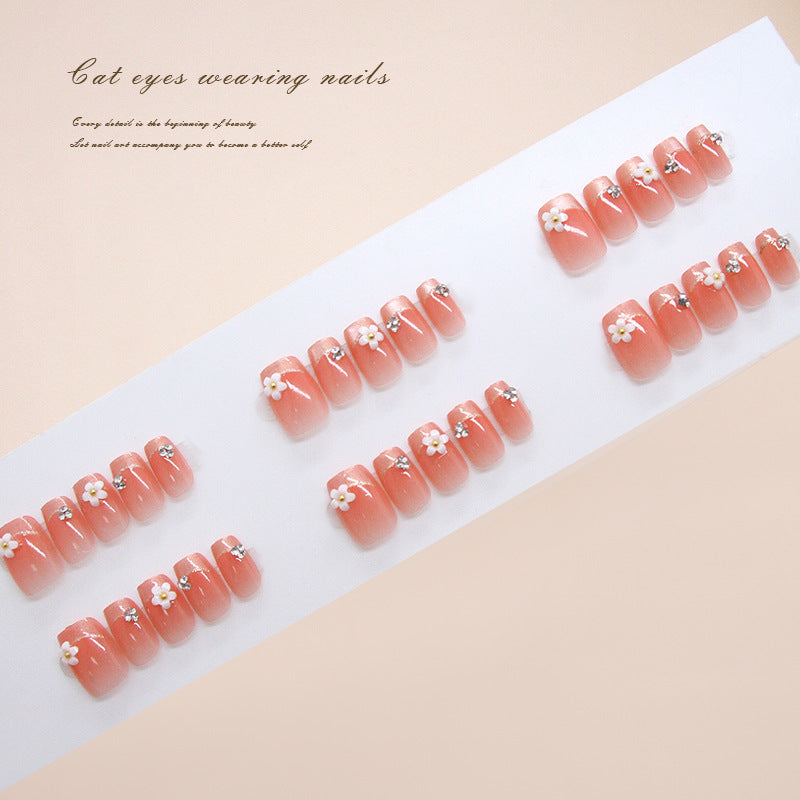 Blossom Dream Press On Nail Set Short Square Soft Pink Floral Accents