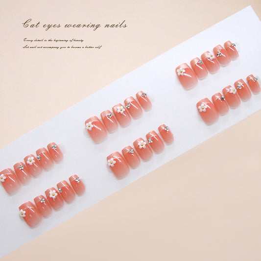 Blossom Dream Press On Nail Set Short Square Soft Pink Floral Accents