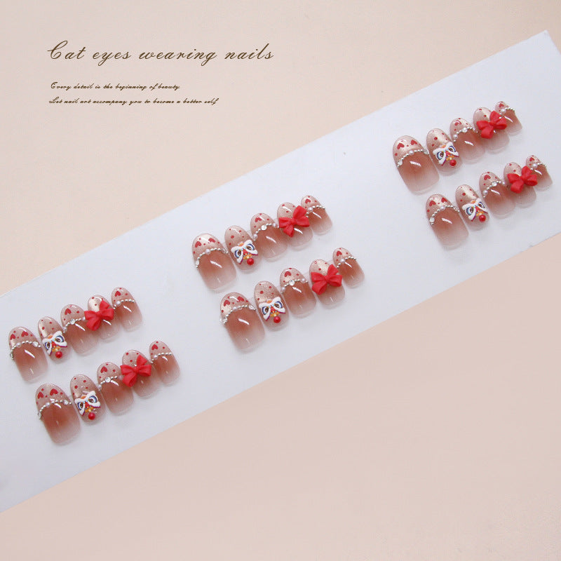 Charming Sweetheart Short Oval Shape Light Pink with Adorable Bow Accents Press on Nail Set