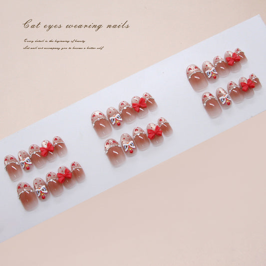 Charming Sweetheart Short Oval Shape Light Pink with Adorable Bow Accents Press on Nail Set