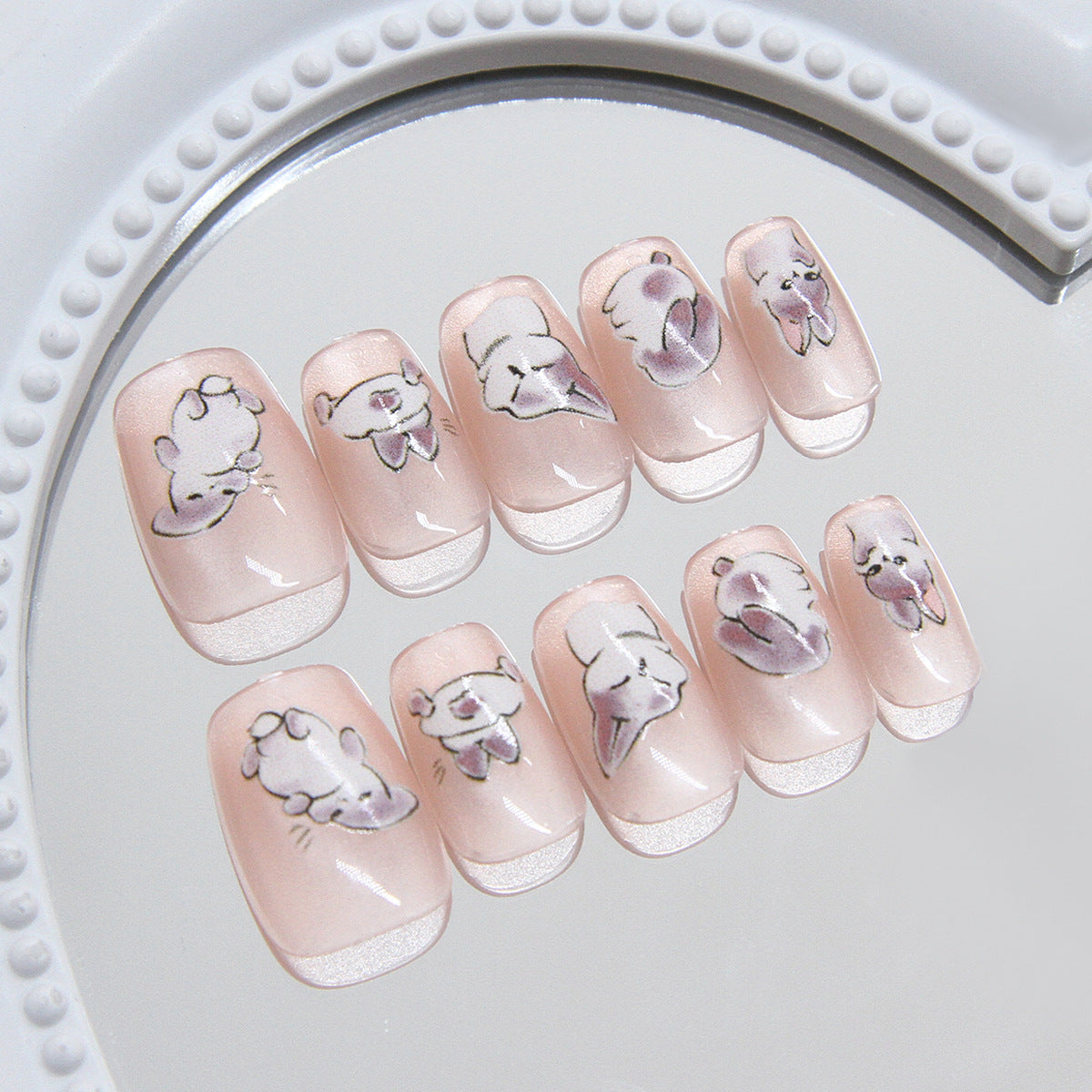 Whimsical Wonderland Press on Nail Set Short Square Soft Pink Adorable Animal Art