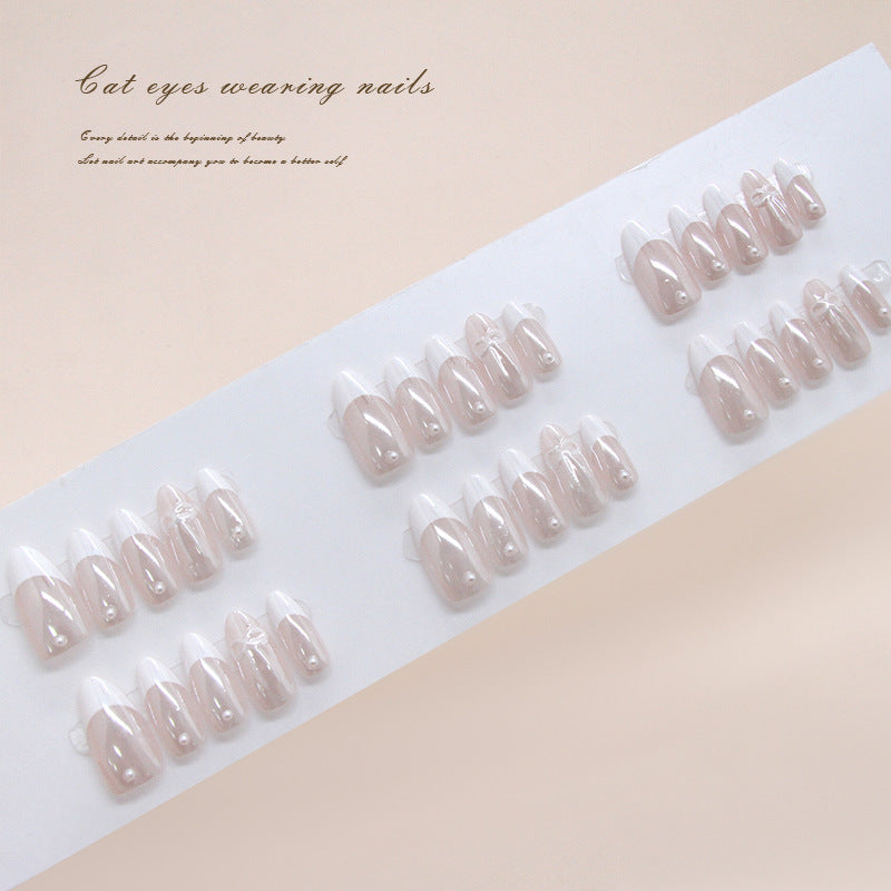 Enchanting Cat Eyes Press On Nail Set Medium Almond Shape Soft Pink with Stunning Glossy Finish