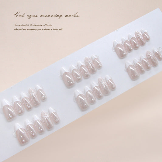 Enchanting Cat Eyes Press On Nail Set Medium Almond Shape Soft Pink with Stunning Glossy Finish