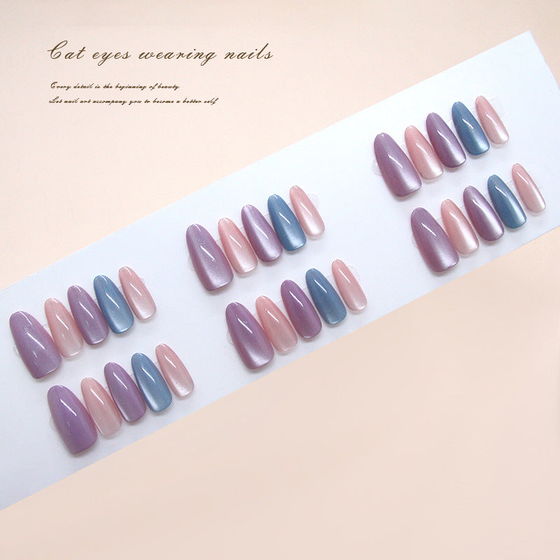 Enchanted Aura Long Almond Purple and Blue Color-Changing Press-On Nail Set