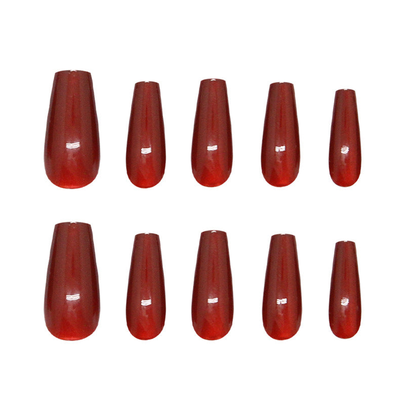 Charming Autumn Dreams Long Coffin Shaped Glossy Red Press On Nail Set with Unique Shine Finish