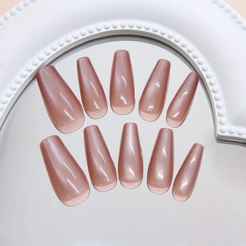 Chic Elegance Long Coffin Blush Pink Glossy Finish Press On Nail Set