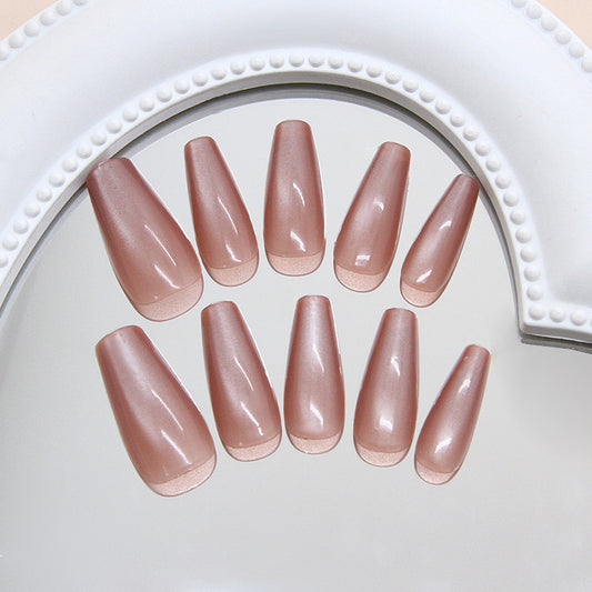 Chic Elegance Long Coffin Blush Pink Glossy Finish Press On Nail Set