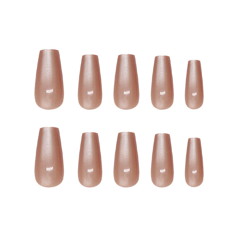 Chic Elegance Long Coffin Teardrop Soft Beige Glossy Finish Press on Nail Set