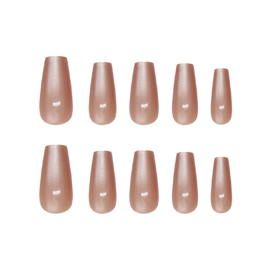 Chic Elegance Long Coffin Teardrop Soft Beige Glossy Finish Press on Nail Set