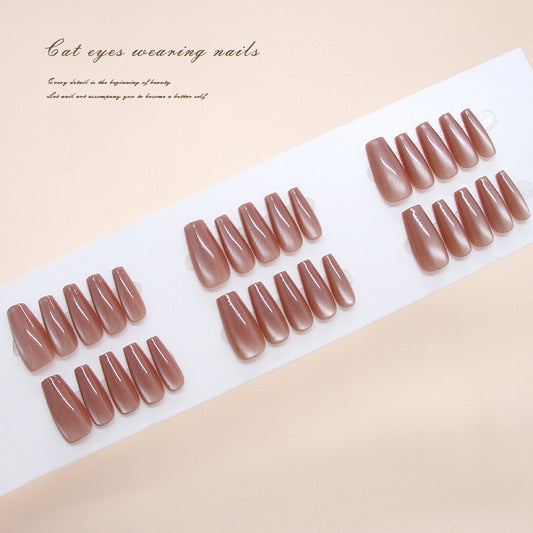 Chic Cat Eye Glamour Long Coffin Pink Shimmer Press-On Nail Set