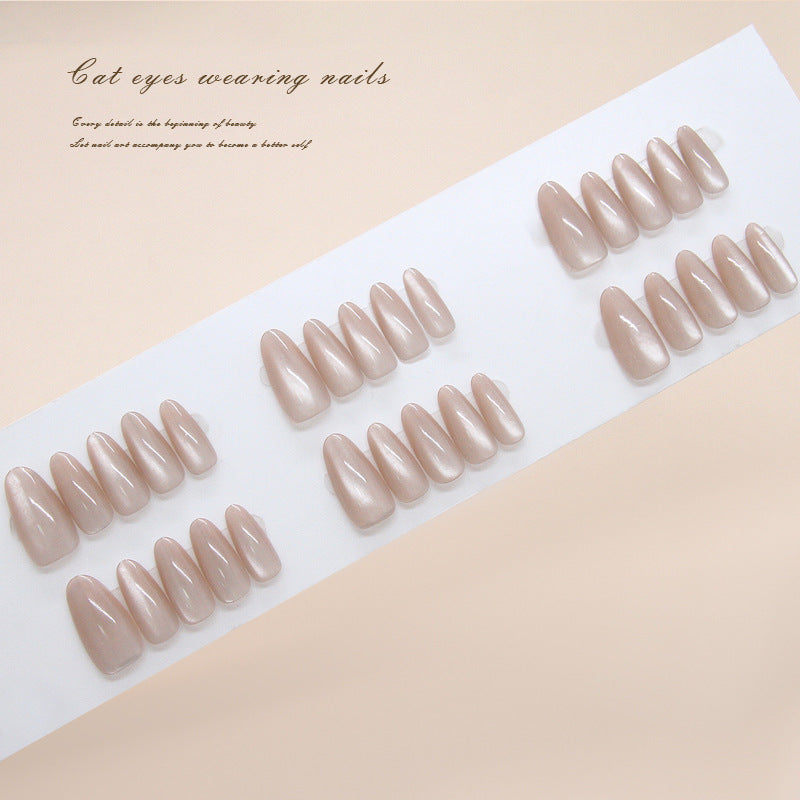 Whimsical Glow Medium Almond Beige Cat Eye Press-On Nail Set