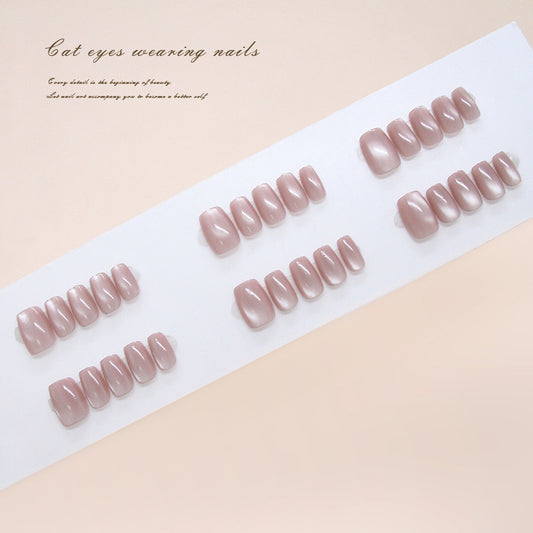Chic Elegance Cat Eye Medium Square Shape Pink Press On Nail Set with Unique Shimmering Finish