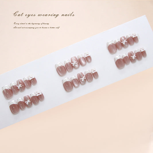 Whimsical Elegance Short Square Blush Pink with Chic Floral Accents Press-On Nail Set