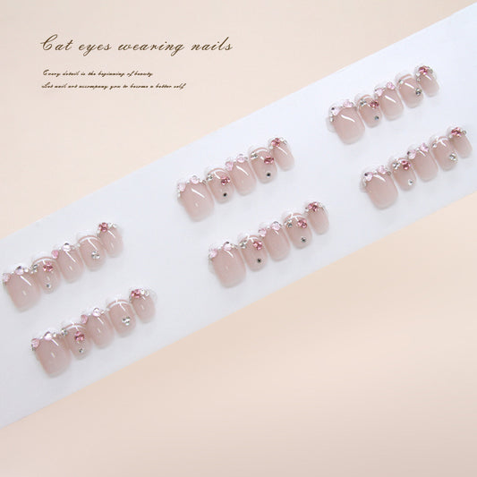Whimsical Elegance Short Square Light Pink with Sparkling Floral Accents Press-On Nail Set