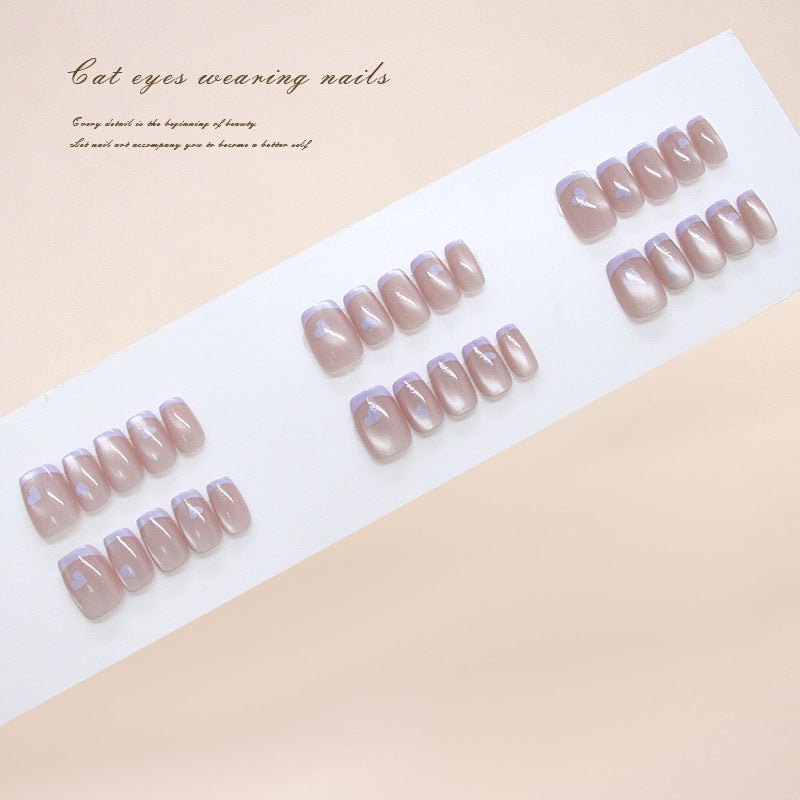 Enchanting Cat Eye Inspired Short Square Pink Press-On Nails with Unique Shimmer Finish