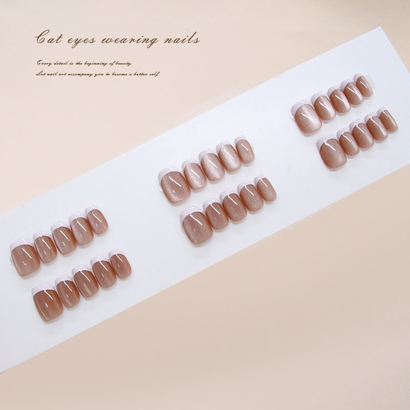 Enchanting Elegance Short Square Soft Pink with Cat Eye Shine Press-On Nail Set