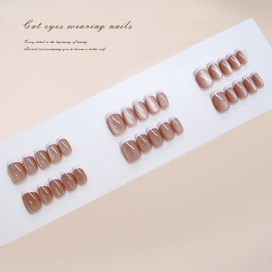 Enchanting Elegance Short Square Soft Pink with Cat Eye Shine Press-On Nail Set