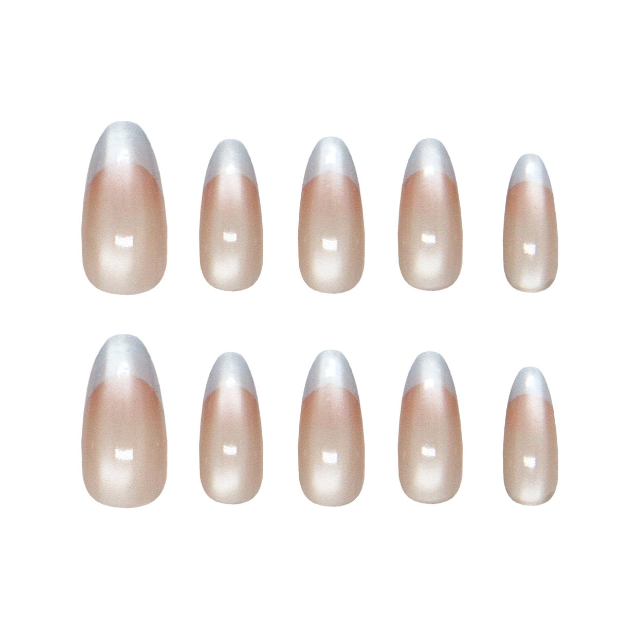 Celestial Dream Press On Nail Set Long Almond Beige Ombre Glossy Finish