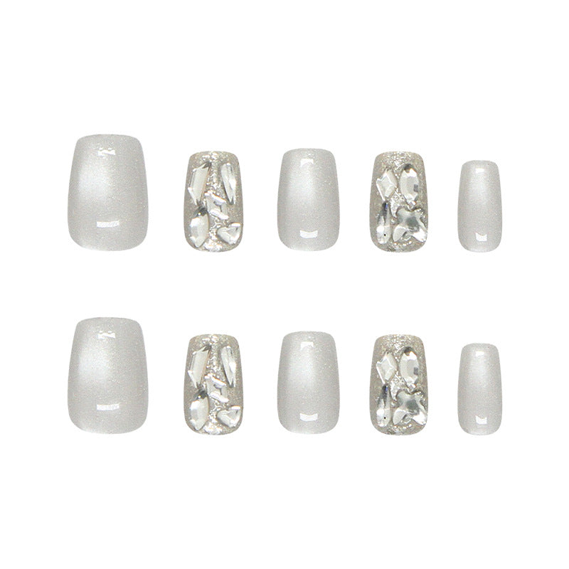 Glistening Winter Wonderland Medium Coffin Press-On Nail Set with Shimmering Silver Accents