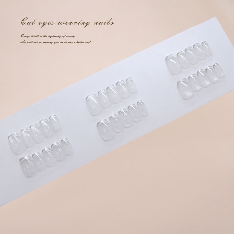 Mystical Serenity Cat Eye Press-On Nail Set Medium Coffin Clear with Iridescent Shine