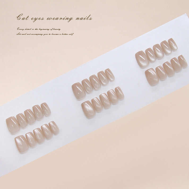 Enchanted Elegance Medium Coffin Rose Beige Press on Nail Set with Iridescent Finish