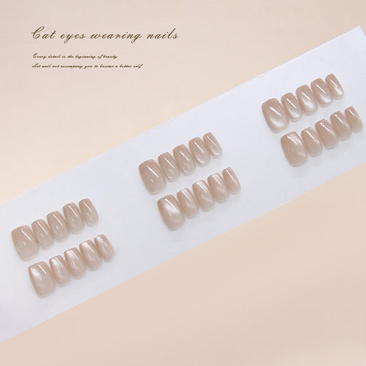 Enchanted Elegance Medium Coffin Rose Beige Press on Nail Set with Iridescent Finish