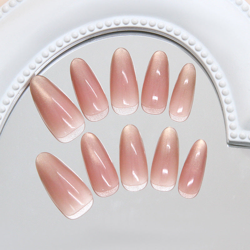 Ethereal Elegance Long Almond Shaped Soft Pink Gradient Glossy Press On Nail Set