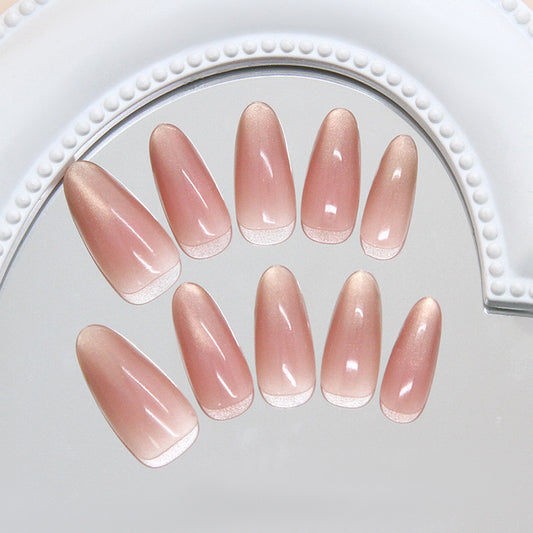 Ethereal Elegance Long Almond Shaped Soft Pink Gradient Glossy Press On Nail Set