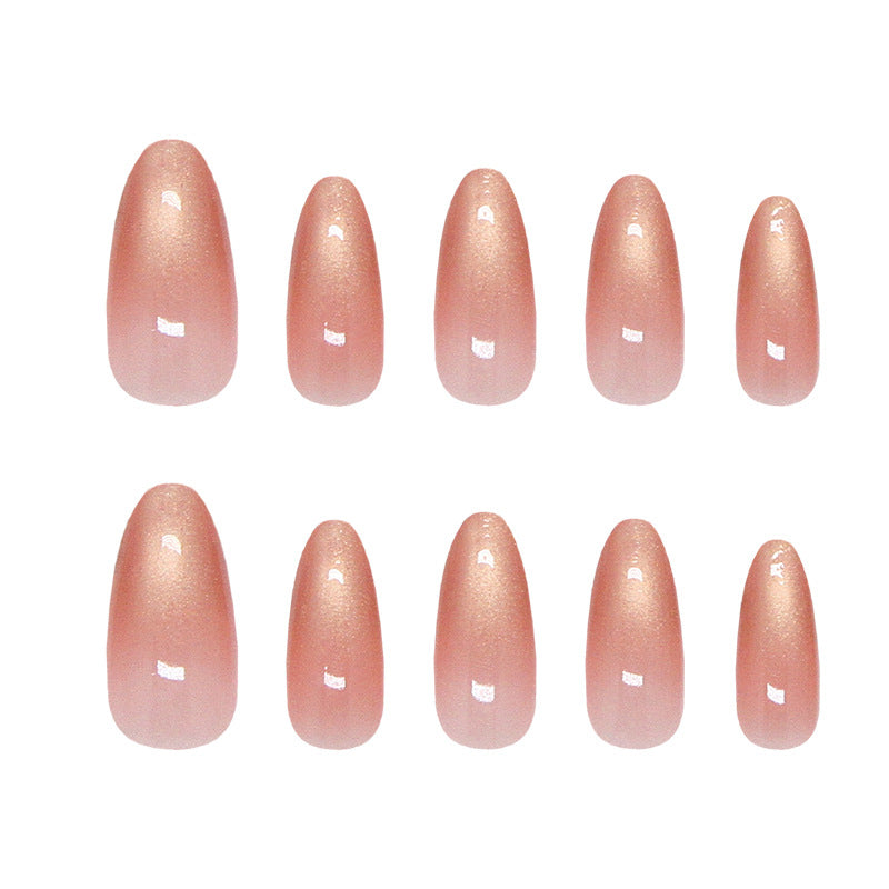 Glamorous Elegance Long Almond Peach Shine Press On Nail Set