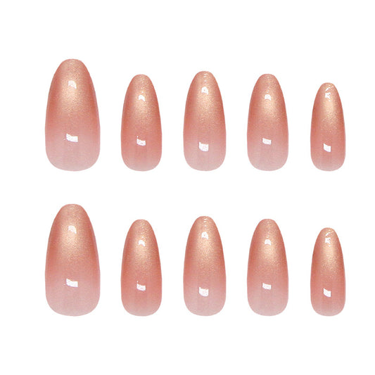Glamorous Elegance Long Almond Peach Shine Press On Nail Set