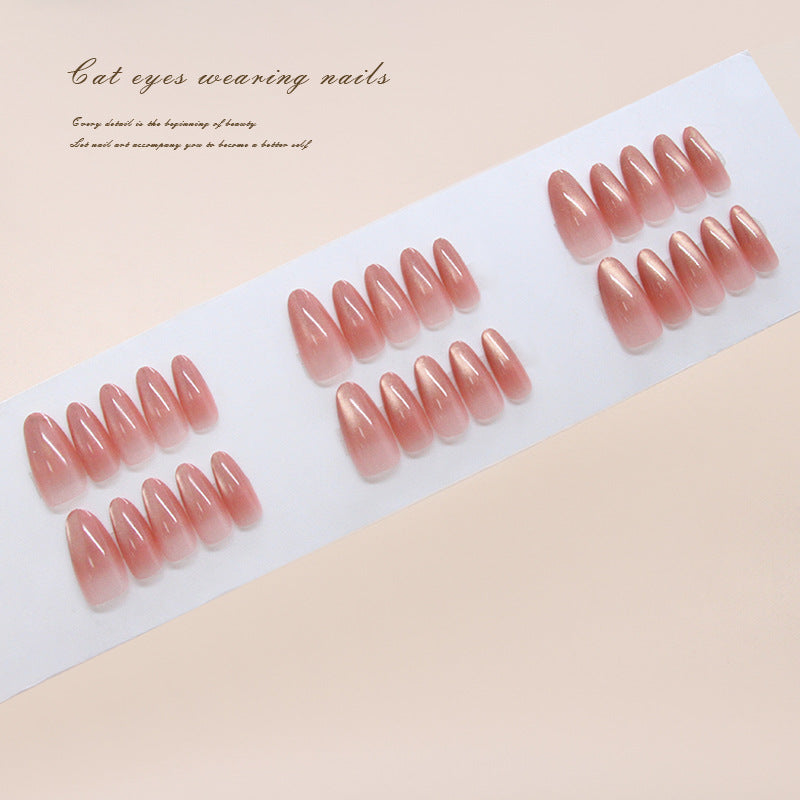 Whimsical Elegance Long Almond Soft Pink Cat Eye Press On Nail Set