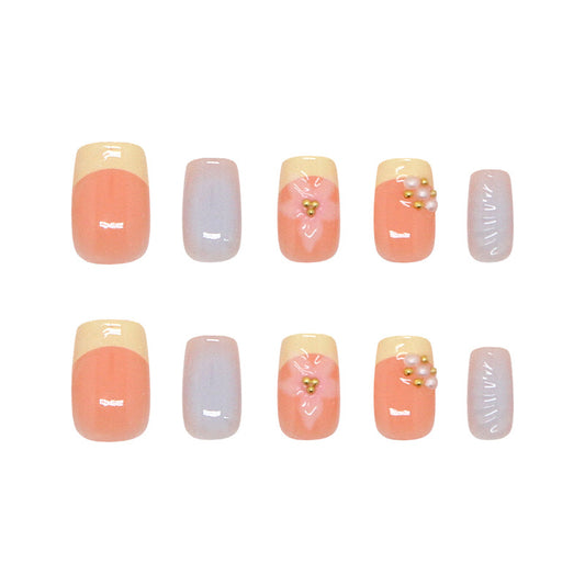 Blossom Bliss Medium Square Pink and Lavender Press On Nail Set with Elegant Floral Accents