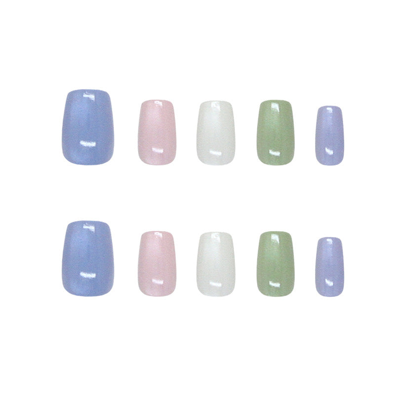 Whimsical Garden Inspired Short Square Pastel Press On Nail Set with Iridescent Finish
