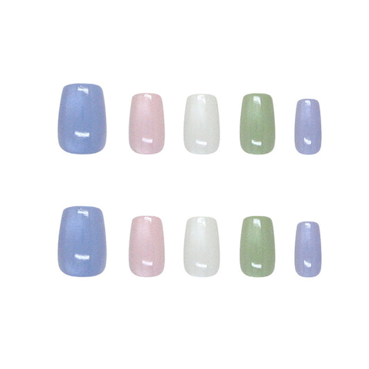 Whimsical Garden Inspired Short Square Pastel Press On Nail Set with Iridescent Finish