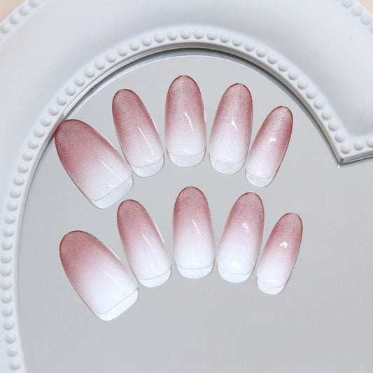 Chic Blossom Oversized Long Almond Ombre Pink Gradient Nail Set with Glossy Finish
