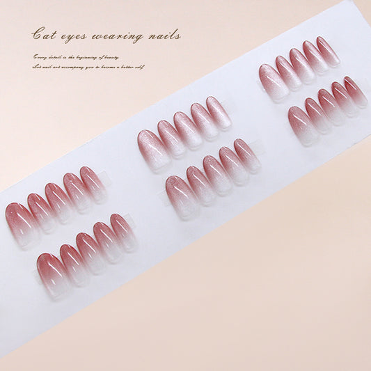 Cat Eyes Enchantment Long Almond Pink Gradient Press On Nail Set with Shimmering Finish