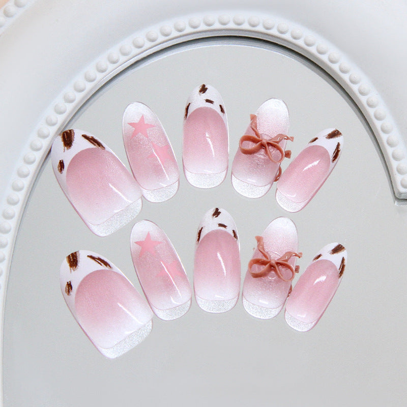 Whimsical Dreams Medium Oval Light Pink with Chic Bow and Star Accents Press On Nail Set