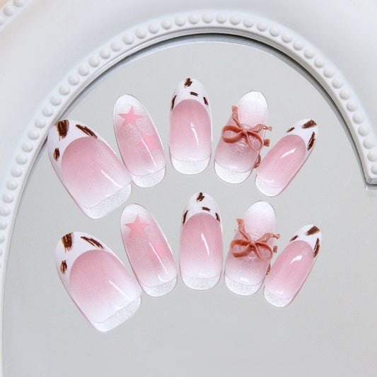 Whimsical Dreams Medium Oval Light Pink with Chic Bow and Star Accents Press On Nail Set